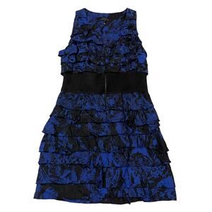 Robert Rodriguez Silk Tiered Sleeveless Dress - Blue/Black - 10